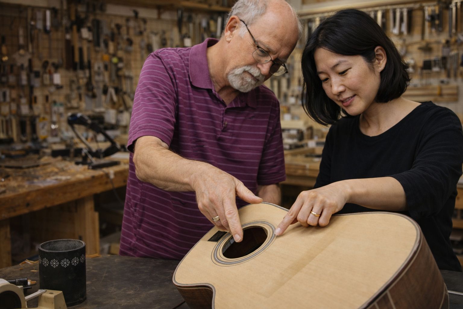 Collaborative guitar workshop session